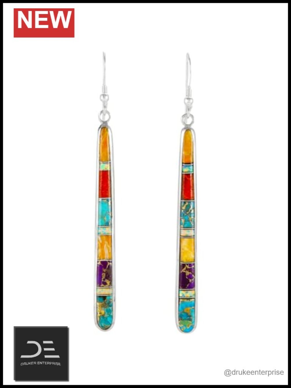 Turquoise Drop Earrings Sterling Silver 925 Genuine Gemstones 2.5" Lever Back